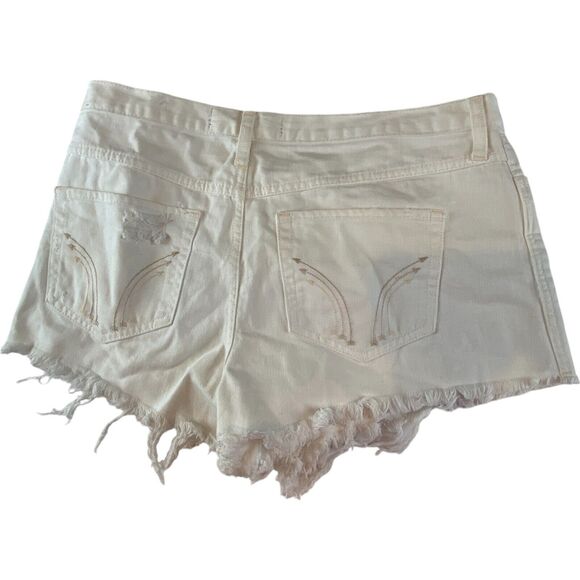Hollister Womens Shorts Size 13/31 White High Rise Cut Off Distressed Button Fly - Picture 2 of 8